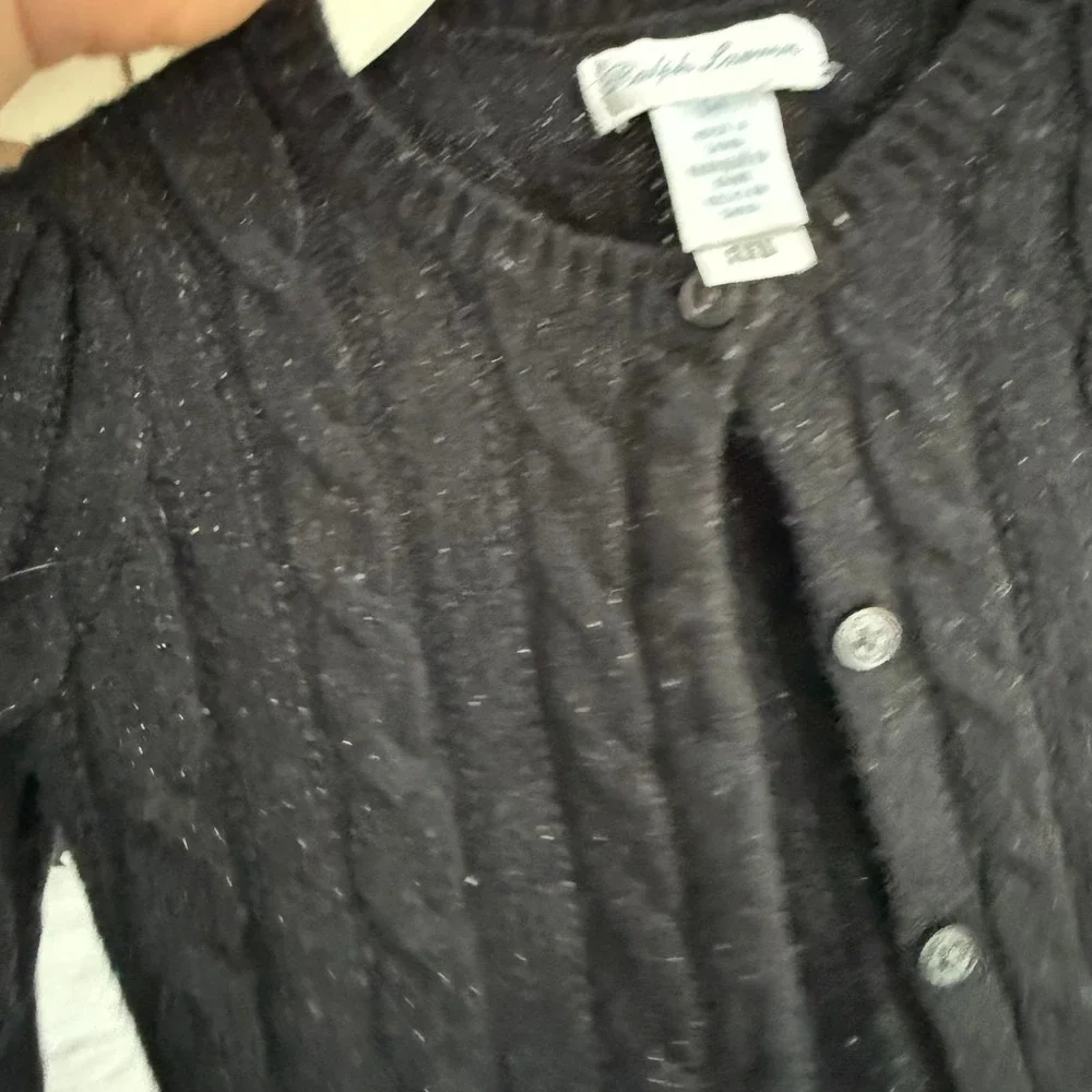 Ralph Lauren Baby Girl Black Cable Knit Shimmer Cardigan Silver Pony Logo 6M